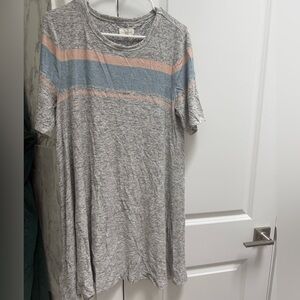 Lou & Grey Heathered Gray Dress with Pastel Stripes